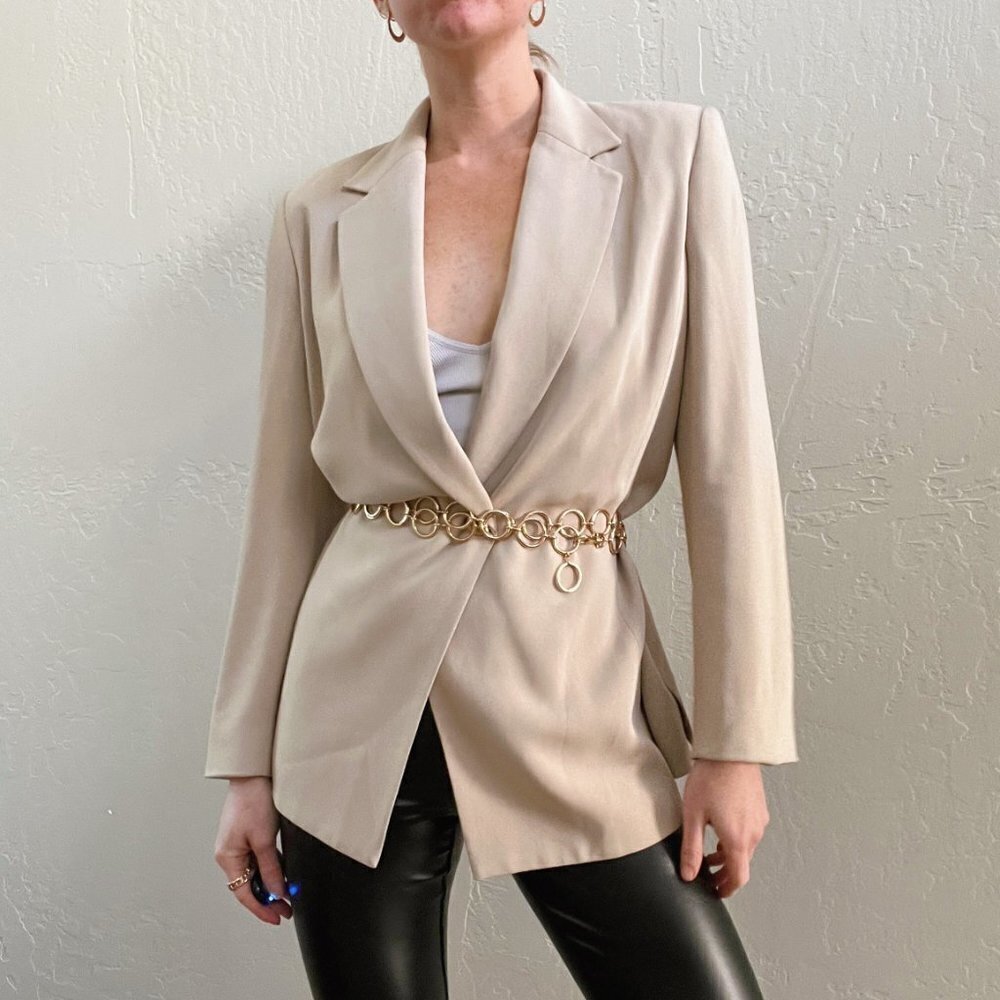 Vintage Liz Claiborne Beige Silky Oversized Blazer Jacket